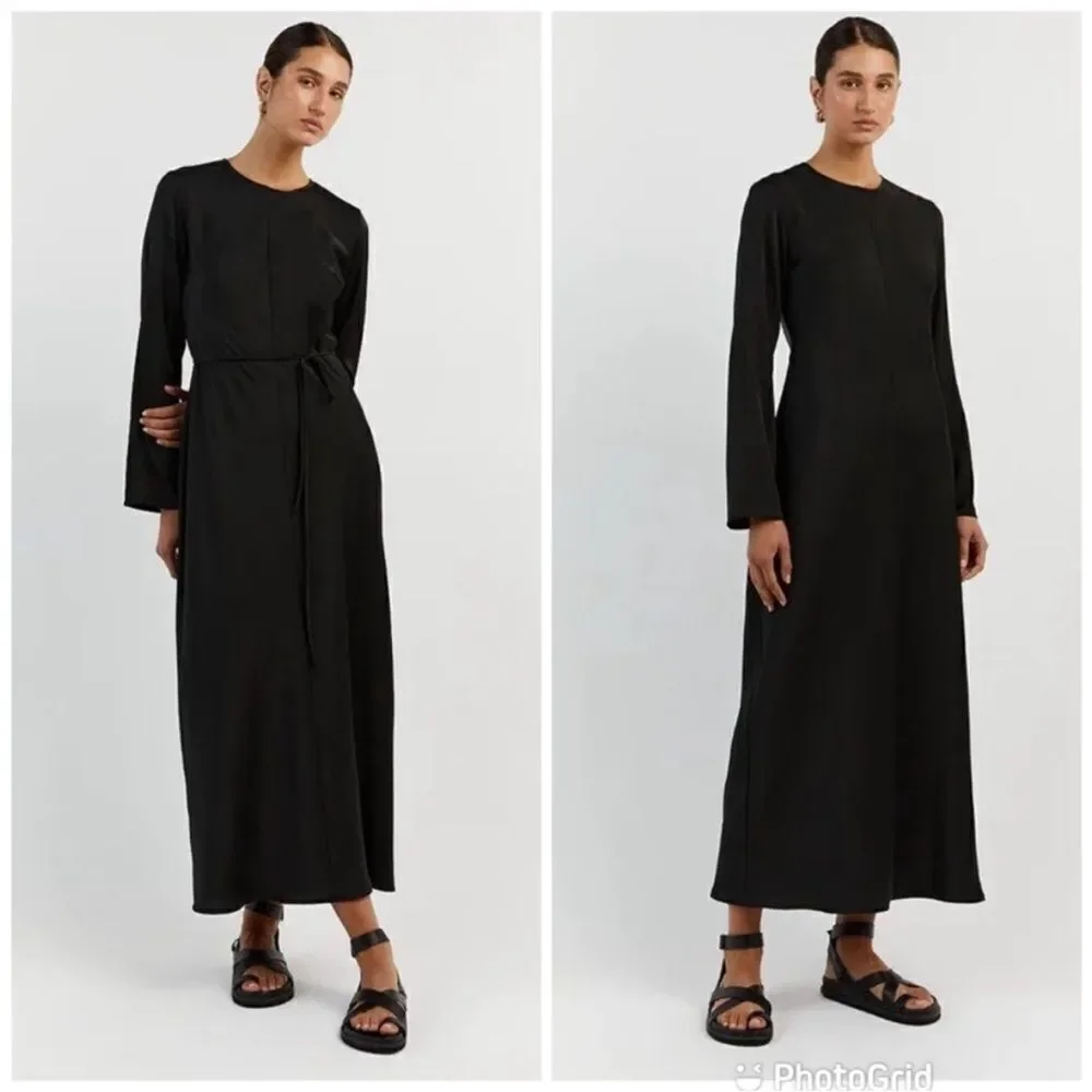 DISSH Bloom Black Satin Long Sleeve Dress In Black